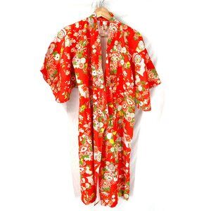 Vintage 70s made in Japan orange mod hippy flower kimono robe festival boho XS S